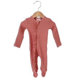 Spearmint Love Organic Waffle Ruffle Zip Footie, Dusty Rose